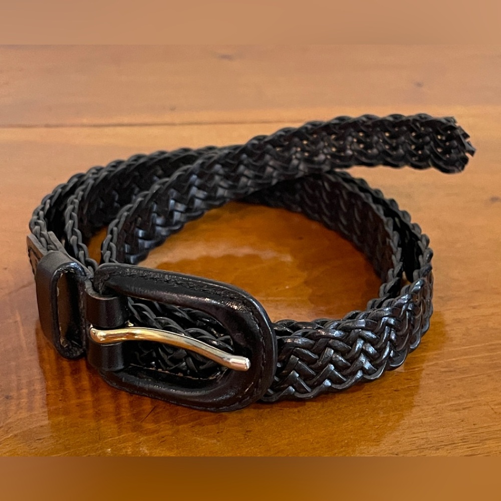 Brooks Brother Skinny Braided Woven Black Leather Belt
